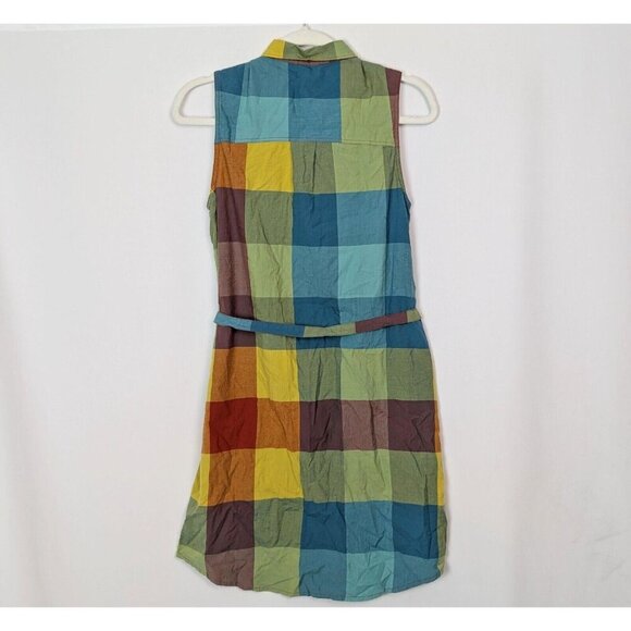 Toad & Co sz M Funday Tie Shirt Dress Organic Cotton Multicolor Checkered Plaid - Picture 3 of 14